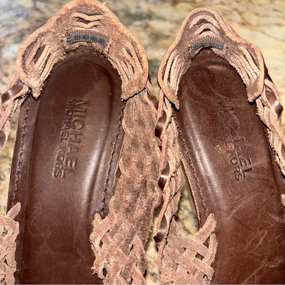 Michael Kors Brown Woven Leather Wedge Sandals - Picture 7 of 9